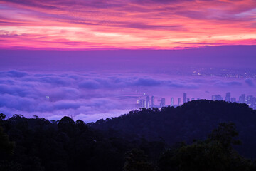 George Town city view from Penang Hill, Pulau Pinang Malaysia