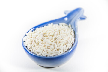Raw glutinous sticky rice in a white isolated background