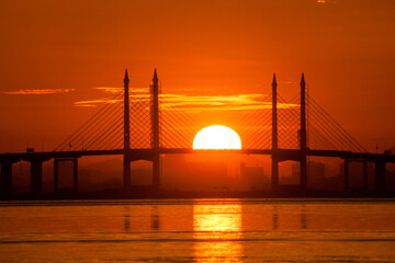 Penang Bridge view from the shore of George Town, Malaysia