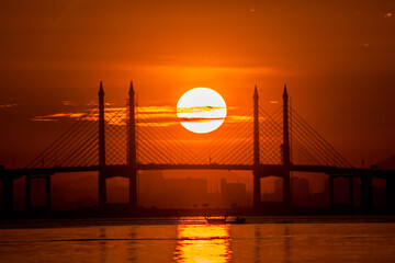 Penang Bridge view from the shore of George Town, Malaysia