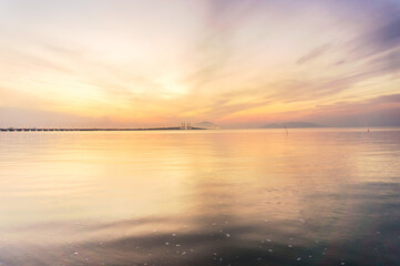 Fototapeta na wymiar Reflection of sunrise for blur background