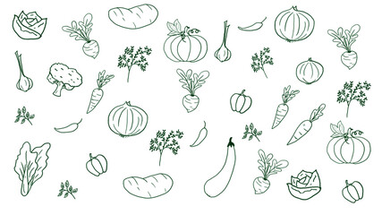 seamless pattern of vegetables, green color with white background