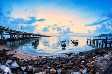 Penang Bridge sunrise by the shore