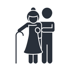 father and grandmother with walk stick family day, icon in silhouette style