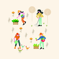 Farmers workers vector illustration set in flat style 