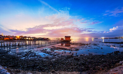 Tan Jetty of George Town, Penang view during sunrise with a hut