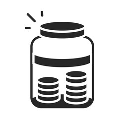 donation charity volunteer help social money coins in glass jar silhouette style icon