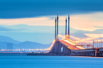 Penang Bridge Malaysia view during sunrise