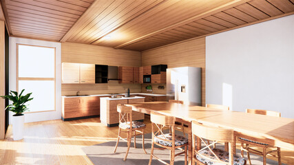 Kitchen room japanese style. 3D rendering