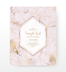 Marble celebration invitation card with gold texture.