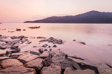 Rocky view by the shore in close up for background and text adding