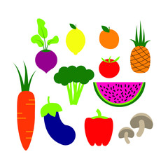 Fruits and Vegetables vector illustration set in flat style