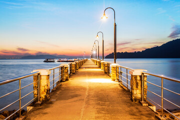 Jerejak Pier view during sunrise by the shore of Bayan Mutiara