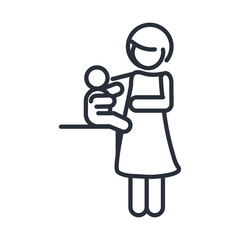 mother and little son sitting family day, icon in outline style