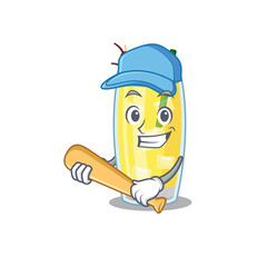 Attractive pina colada cocktail caricature character playing baseball