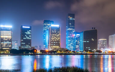 Obraz premium Night view of CBD building landscape in Fuzhou
