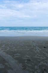 quiet beach after cover 19 situation people have to quarantine at home
