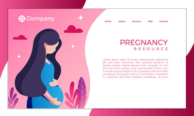 Woman in pregnant pink landing page design