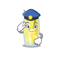Police officer cartoon drawing of pina colada cocktail wearing a blue hat