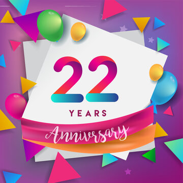 22nd years anniversary logo, vector design birthday celebration with colorful geometric, Circles and balloons isolated on white background.