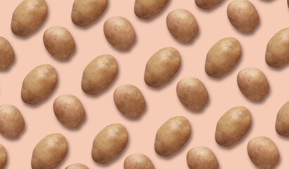 Fototapeta na wymiar Many raw potatoes on color background
