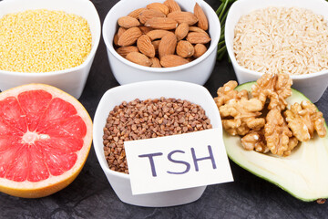 Dietary and beneficial eating for thyroid gland. Food containing vitamins and minerals