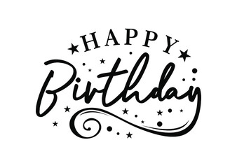 Happy Birthday. Beautiful greeting card poster . Hand drawn, design elements. Handwritten modern