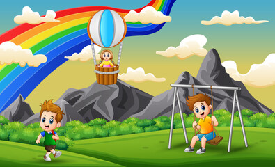 Happy kids playing in the park