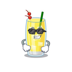 cartoon character of pina colada cocktail wearing classy black glasses