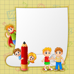 Fototapeta premium Paper template with happy kids