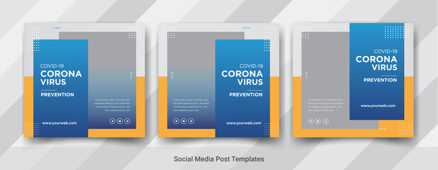 Coronavirus campaign poster for social media post template design, Virus warning social media square post templates design