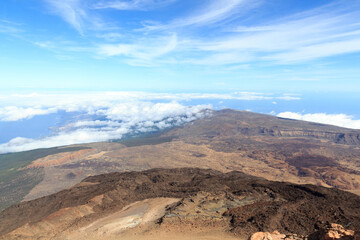 Fototapeta na wymiar Panorama view from volcano Mount Teide towards Teide Observatory on Canary Island Tenerife, Spain