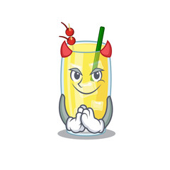 Pina colada cocktail clothed as devil cartoon character design concept