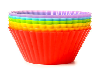 Muffin baking cups on white background
