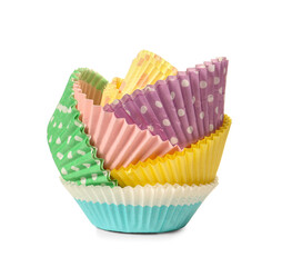 Muffin baking cups on white background