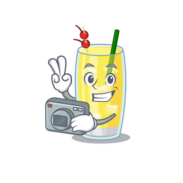 a professional photographer pina colada cocktail cartoon picture working with camera