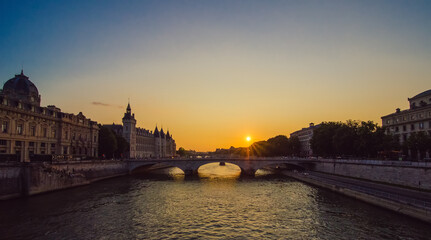 Dusk over the Seine River in Paris