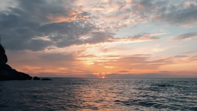 Dramatic Sunset Over The Beautiful Coast At Bic National Park In Quebec, Canada During Summer. - time lapse