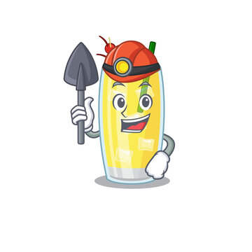 A cartoon picture of pina colada cocktail miner with tool and helmet