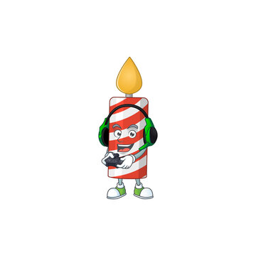 A Cartoon Design Of Candle Clever Gamer Play Wearing Headphone