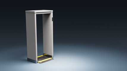 3D illustration of a metal detector on a blue background