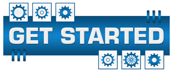 Obraz premium Get Started Blue Squares Box Gears 