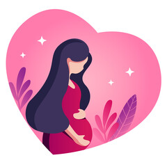 Long hair woman pregnant illustration