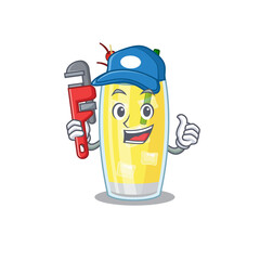 cartoon character design of pina colada cocktail as a Plumber with tool