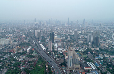 Fototapeta na wymiar 11 January 2020,Bangkok Thailand landscape day shot from tower mergency Decree on Public Administration period of Bangkok Thailand