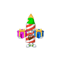A joyful candle mascot design style with Christmas gifts