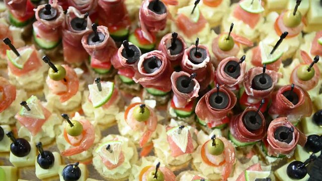 catering services background with snacks on guests table outdoor wedding party