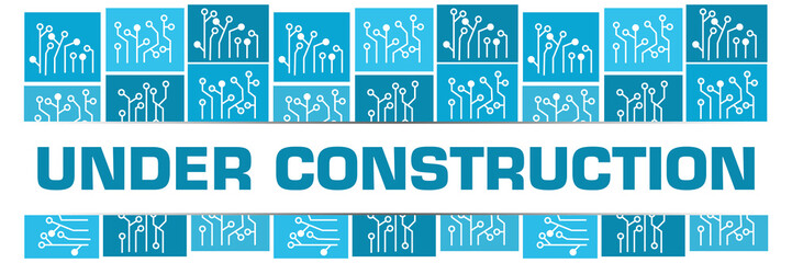 Under Construction Blue Circuit Grid Badge Style Horizontal 