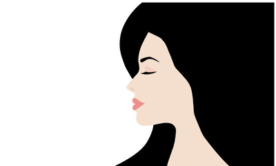 Beautiful woman face and black hair empowerment vector illustration.  Woman empower design concept background