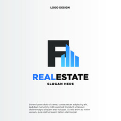 F Initial logo concept with building template vector.